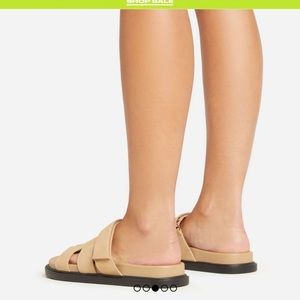 EGO VALERIE GLADIATOR VELCRO STRAP FLAT SLIDER SANDAL IN NUDE FAUX SUEDE - 40